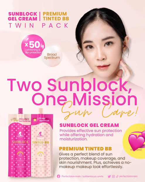 Perfect Skin Sunblock Twin Pack- Gel Cream SPF45 30g + Premium Tinted BB Sunscreen Cream SPF45 30g