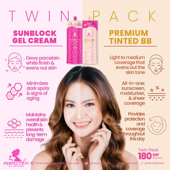 Perfect Skin Sunblock Twin Pack- Gel Cream SPF45 30g + Premium Tinted BB Sunscreen Cream SPF45 30g