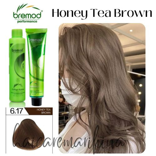 Bremod 6.17 Honey Tea Brown Hair Color  Dye Cream 100ml & 12% Oxidizer