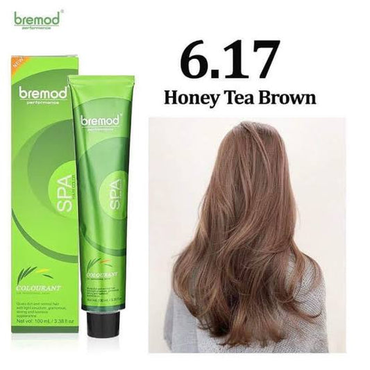 Bremod 6.17 Honey Tea Brown Hair Color  Dye Cream 100ml & 12% Oxidizer