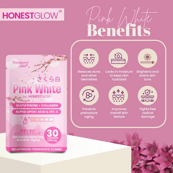 HONEST GLOW PINK WHITE GLUTATHIONE+COLLAGEN 30 CAPSULES