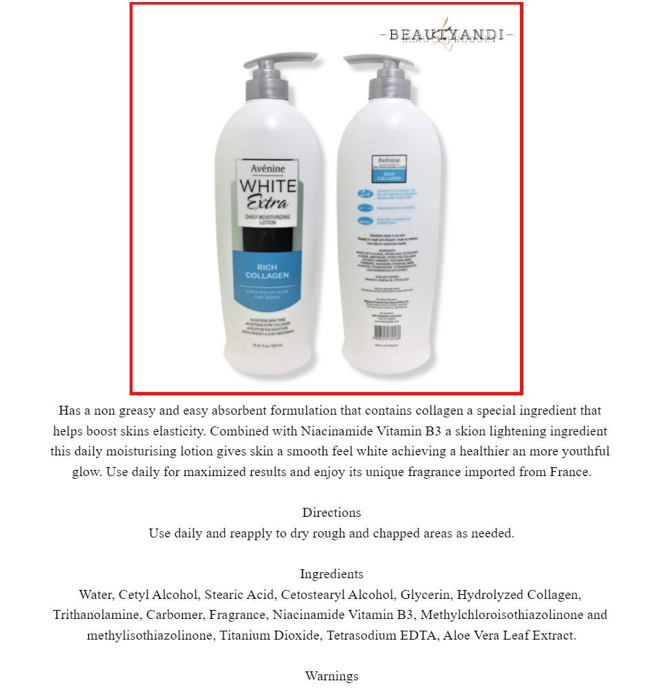 AVENINE EXTRA WHITE RICH COLLAGEN LOTION 500ML