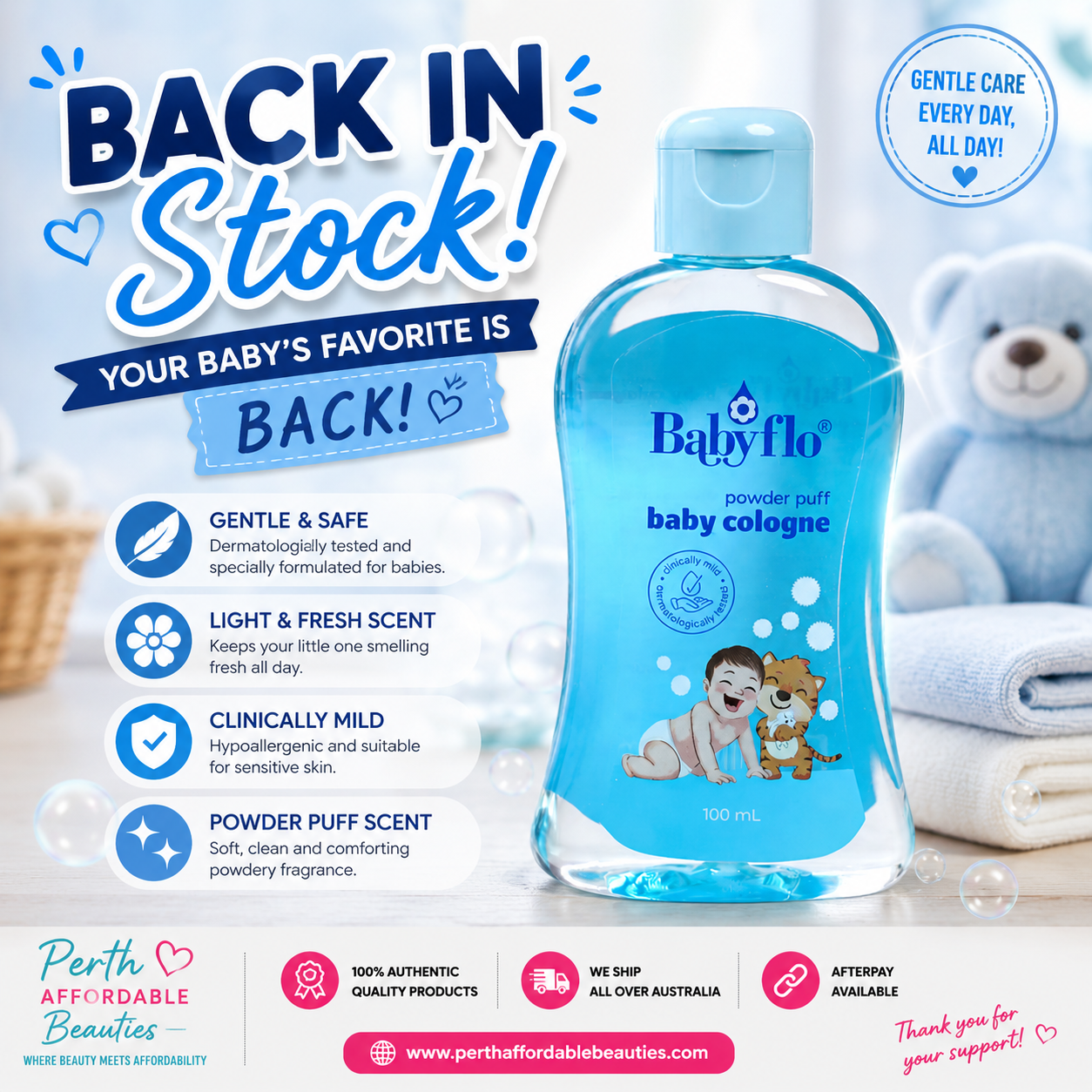 BABYFLO Baby Cologne Powder Puff 100mL