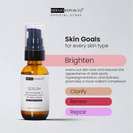 dermorepubliq 10% niacinamide + 3% tranexamic acid + 2% alpha arbutin ultra white serum - 30ml