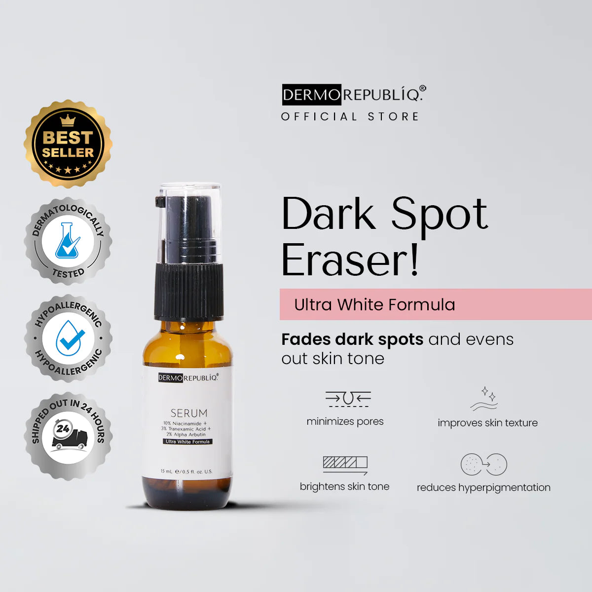 dermorepubliq 10% niacinamide + 3% tranexamic acid + 2% alpha arbutin ultra white serum - 30ml