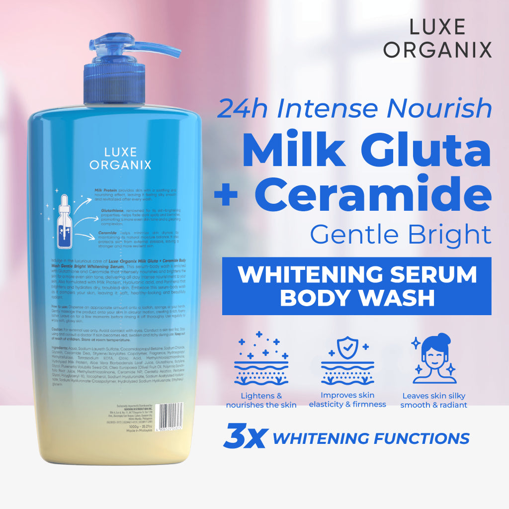 Luxe Organix Milk Gluta + Ceramide Gentle Bright Whitening Serum Perfume Infused Body Wash 1000 G