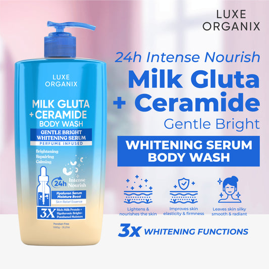 Luxe Organix Milk Gluta + Ceramide Gentle Bright Whitening Serum Perfume Infused Body Wash 1000 G