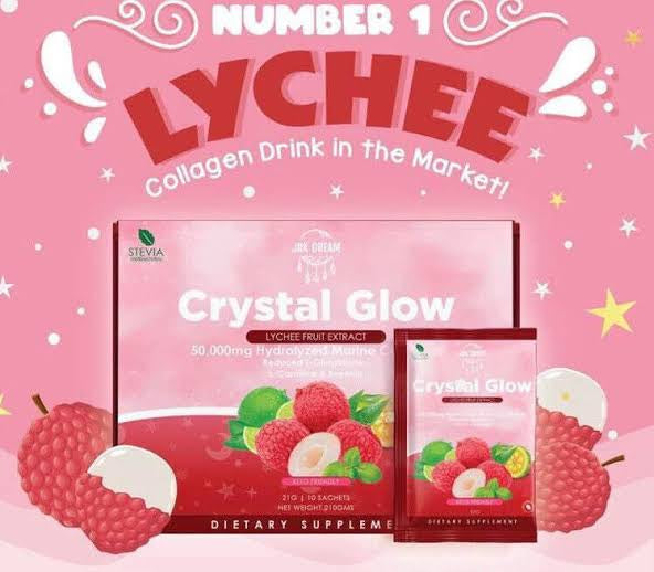 Crystal Glow Lychee Hydrolyzed Marine Collagen + Oral Sunblock Drink - 10 Sachets