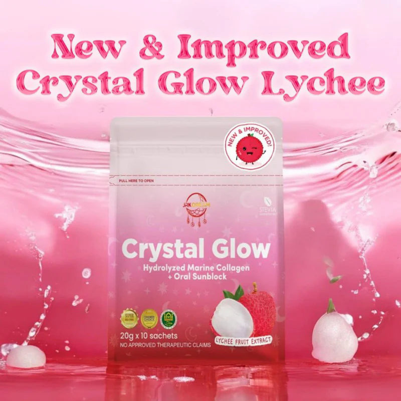 Crystal Glow Lychee Hydrolyzed Marine Collagen + Oral Sunblock Drink - 10 Sachets