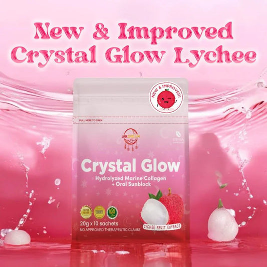 Crystal Glow Lychee Hydrolyzed Marine Collagen + Oral Sunblock Drink - 10 Sachets