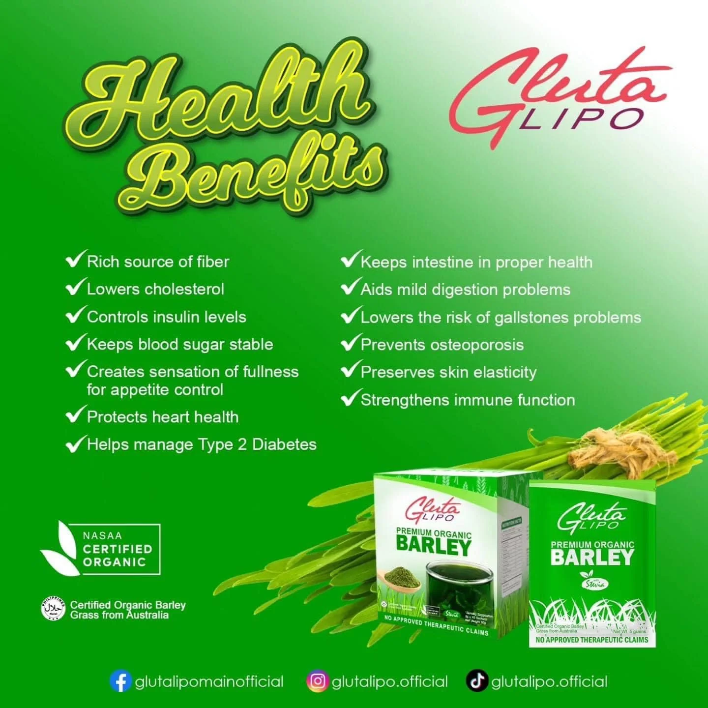 Glutalipo Premium Organic Barley - 10 Sachets