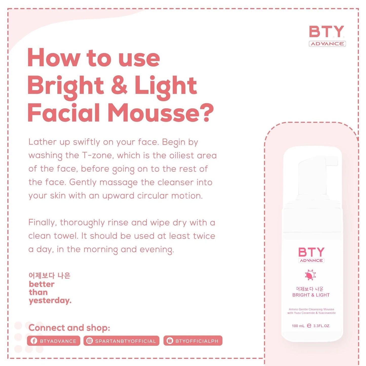 BTY Advance Bright & Light Amino Gene Cleansing Mousse with Yuzu Ceramide & Niacinamide 100ml