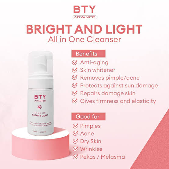 BTY Advance Bright & Light Amino Gene Cleansing Mousse with Yuzu Ceramide & Niacinamide 100ml