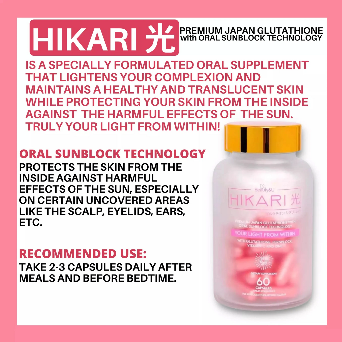 Hikari Ultra Premium Japan Glutathione with Oral Sunblock Technology - 60 Caps