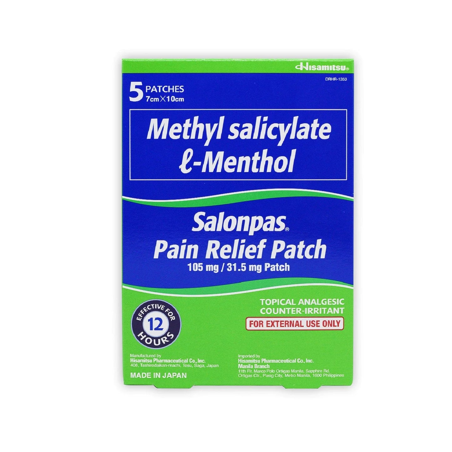 Salonpas Medicated Patch -  5 Patches 7cm X 10cm - Large