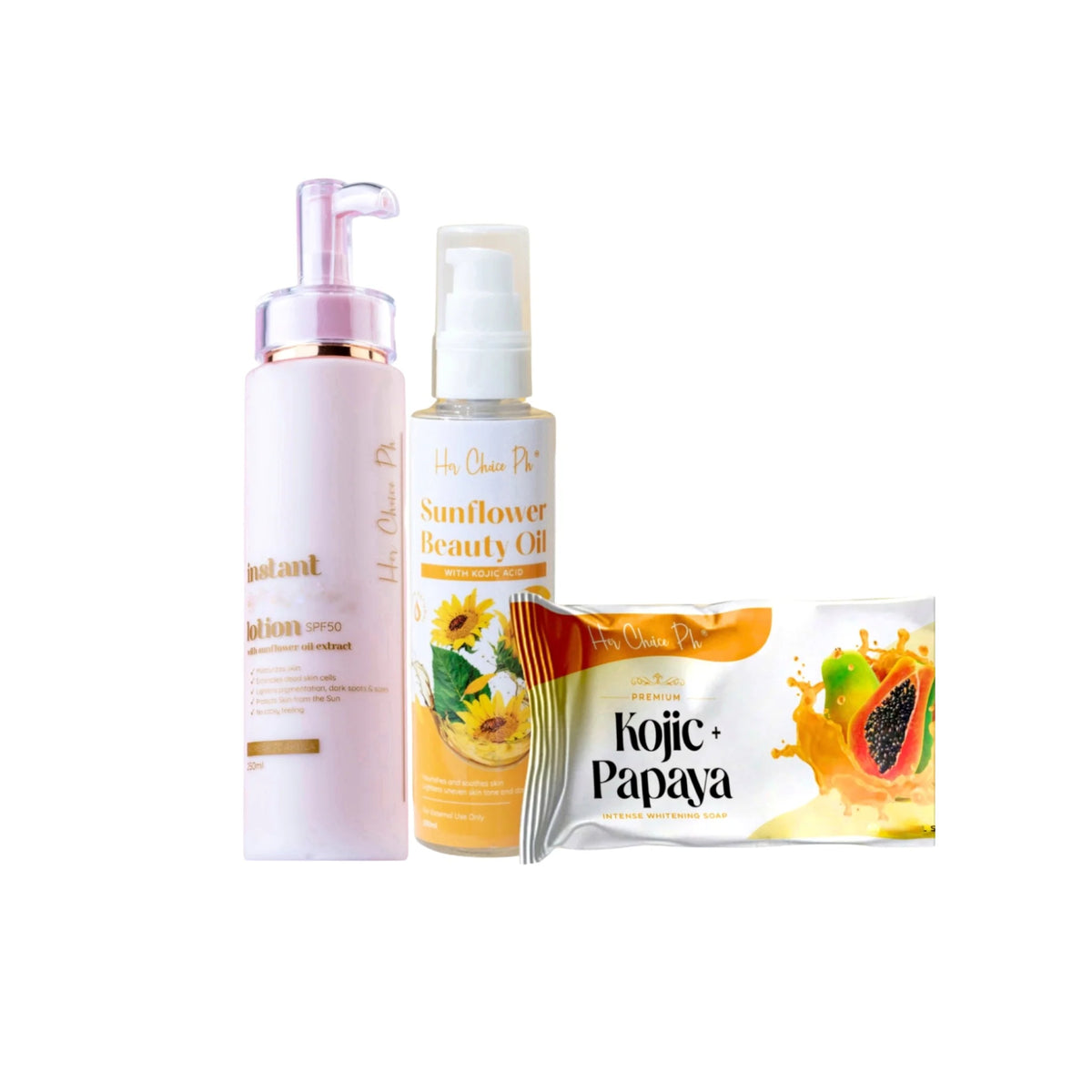 Her Choice Set C (Kojic Papaya Soap, Sunflower Oil, Lotion Set)
