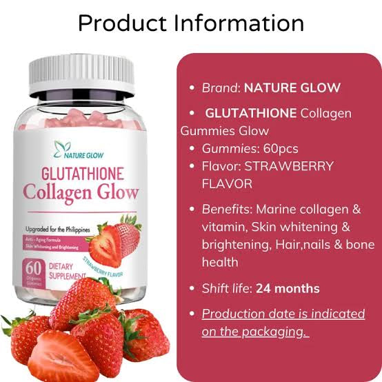 Glutathione Collagen Glow by Nature Glow Strawberry flavor- 60 Gummies