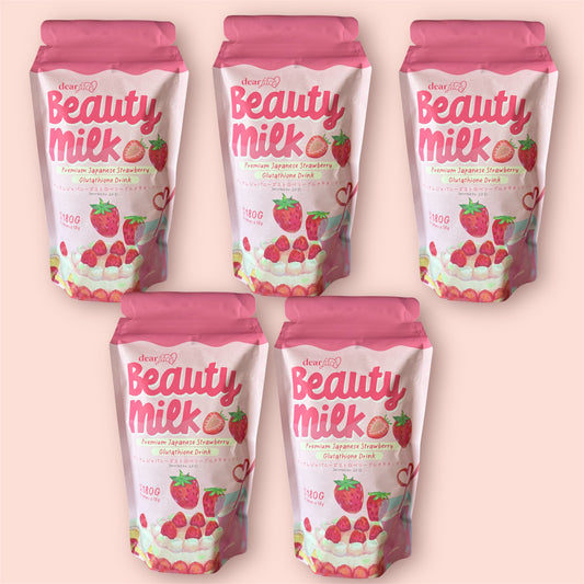 Dear Face Beauty Milk Premium Japanese Strawberry Glutathione Drink (5 PACKS BUNDLE) - Ichigo
