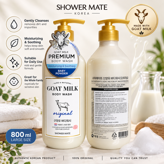 SHOWERMATE Pure and Natural Goat Milk Body Wash (Original), Contains Prebiotics And Leaves Skin Healthy And Vibrant 800ml
