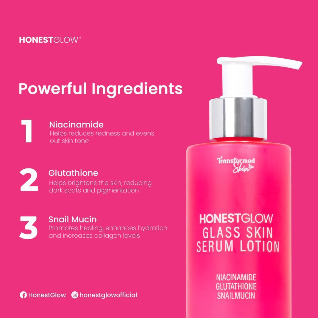 Honest Glow Glass Skin Serum Lotion ( NIACINAMIDE + GLUTATHIONE + SNAIL MUCIN) 250ml