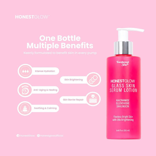 Honest Glow Glass Skin Serum Lotion ( NIACINAMIDE + GLUTATHIONE + SNAIL MUCIN) 250ml