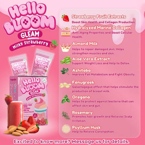 Kiray’s HOT BABE Hello Bloom Gleam Milky Strawberry 10Sachets/18g