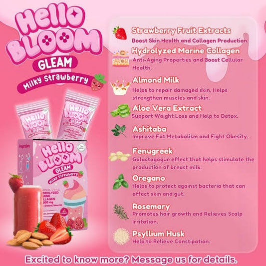 Kiray’s HOT BABE Hello Bloom Gleam Milky Strawberry 10Sachets/18g