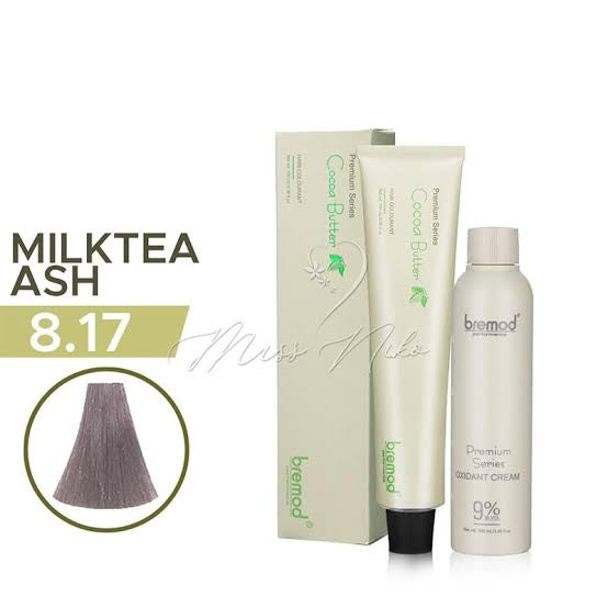 Bremod 8.17 Milk Tea Ash Hair Color Dye Cream 100ml & Oxidizer 9%