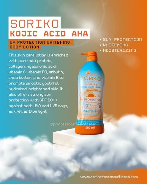 SORIKO KOJIC ACID AHA UV PROTECTION WHITENING BODY LOTION 500ml