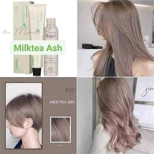 Bremod 8.17 Milk Tea Ash Hair Color Dye Cream 100ml & Oxidizer 9%