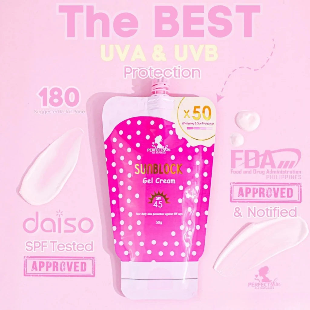Perfect Skin Sunblock Twin Pack- Gel Cream SPF45 30g + Melasma & Age Defying Sunscreen With Collagen Broad Spectrum SPF45 30g