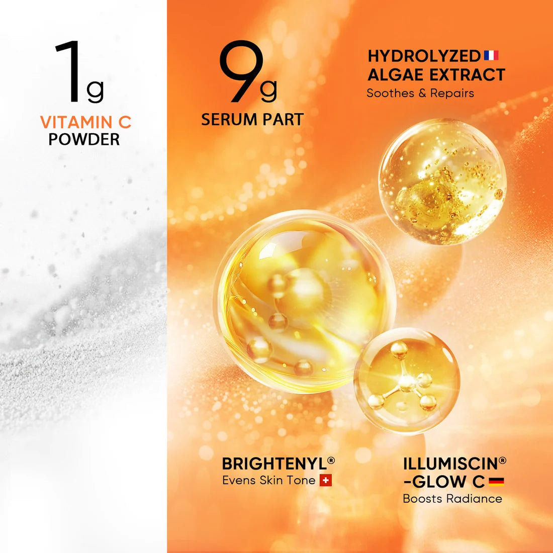 SKINTIFIC 10% Pure Vitamin C Brightening Serum 1+1 Fresh & Potent 1g Powder + 9g Liquid