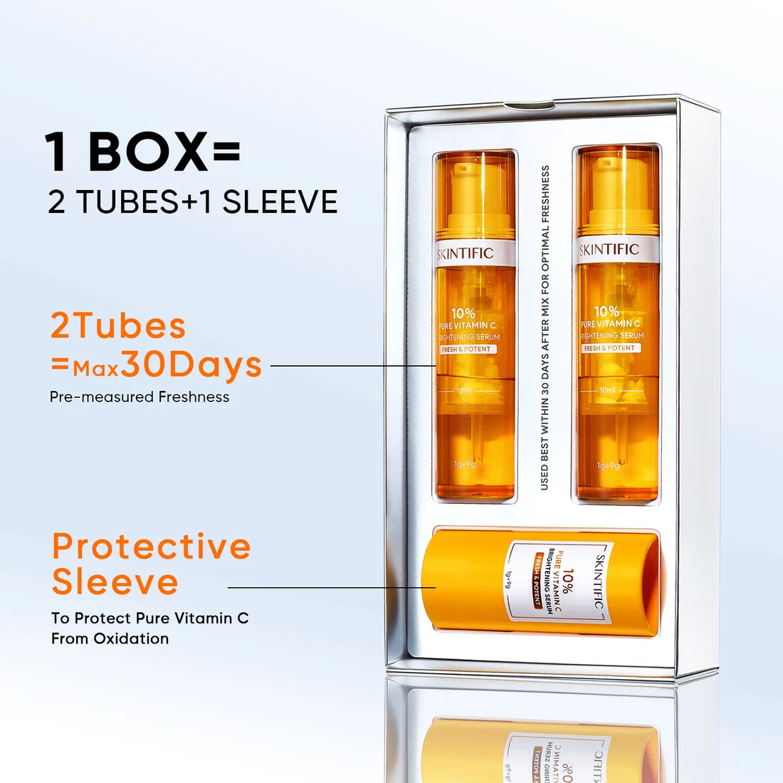 SKINTIFIC 10% Pure Vitamin C Brightening Serum 1+1 Fresh & Potent 1g Powder + 9g Liquid