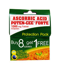 POTENCEE FORTE ASCORBIC ACID 1000MG
9-TABLETS CONVENIENT TRAVEL PACK