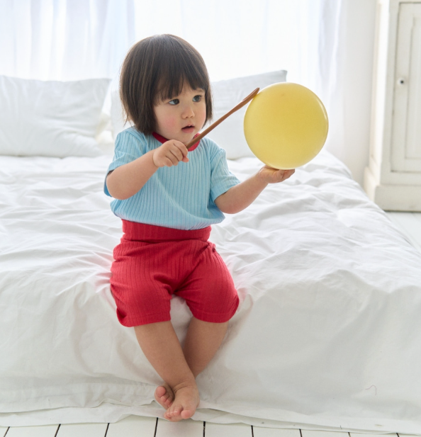 Cocohani Sherbet Short-Sleeve Belly Cover Top & Bottom Set (Cream Top, Olive Bottom) Size 100 - (18-36 Months)