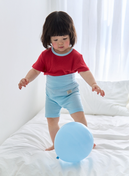 Cocohani Sherbet Short-Sleeve Belly Cover Top & Bottom Set (Cream Top, Olive Bottom) Size 100 - (18-36 Months)