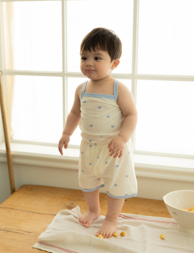 Cocohani Mesh Heart Sleeveless Loungewear Set (Sky Blue) Size 100 (18-36 Months)