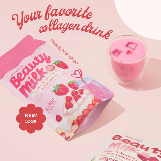 Dear Face Beauty Milk Premium Japanese Strawberry Glutathione Drink 18gX10 Sachets - Ichigo