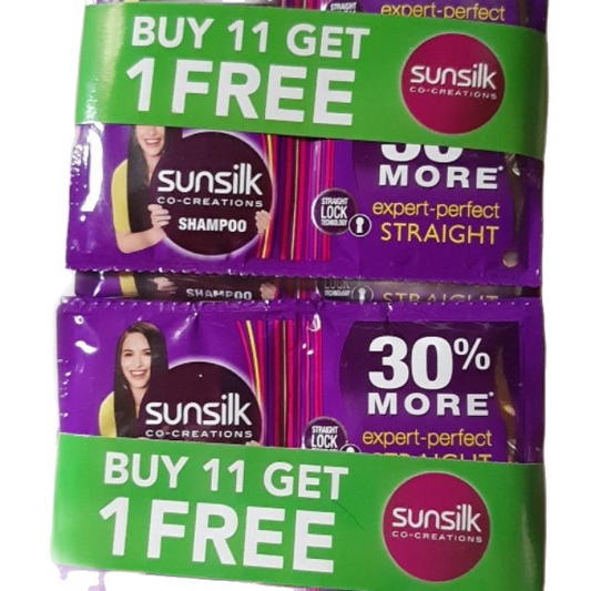 SUNSILK Shampoo Co-creations Expert Perfect Straight Shampoo Sachets 11+1 (sold per dozen)