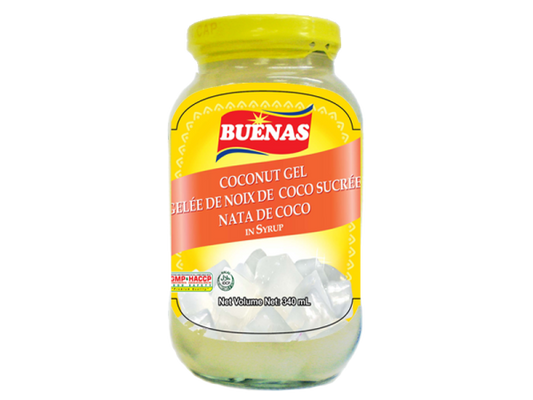 BUENAS Coconut Gel Nata De Coco Gelee de Noix de Coco Sucree in Syrup WHITE 340g