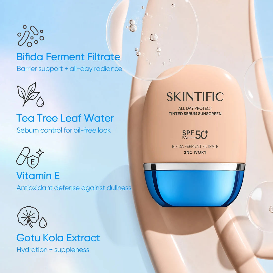 SKINTIFIC All Day Protect Tinted Serum Sunscreen SPF 50+ PA++++ - 2NC IVORY