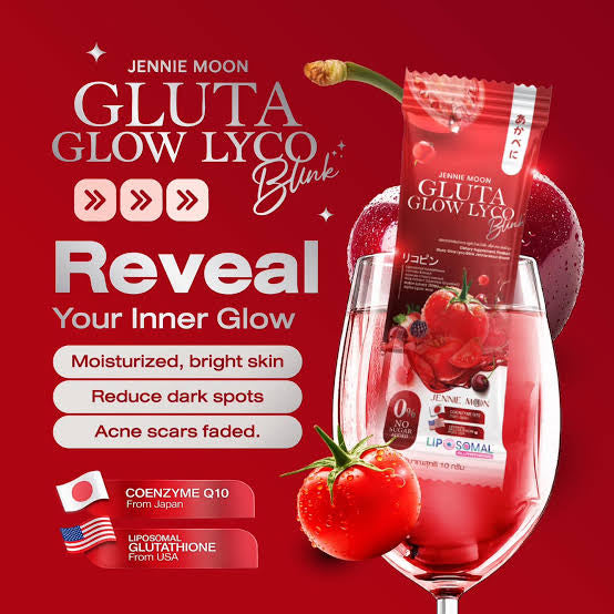 Jennie Moon Gluta Glow Lyco Drink Powder 30 Sachets per pack - CoQ10 Blend 300g