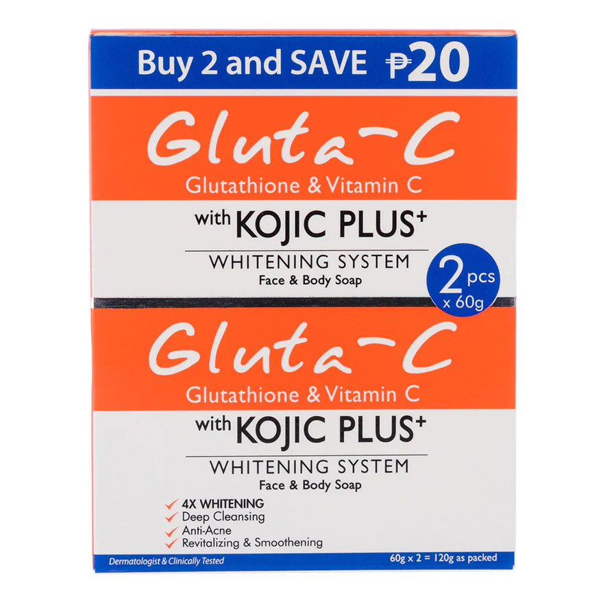 GLUTA C KOJIC PLUS WHITENING SYSTEM FACE AND BODY SOAP 2x60g