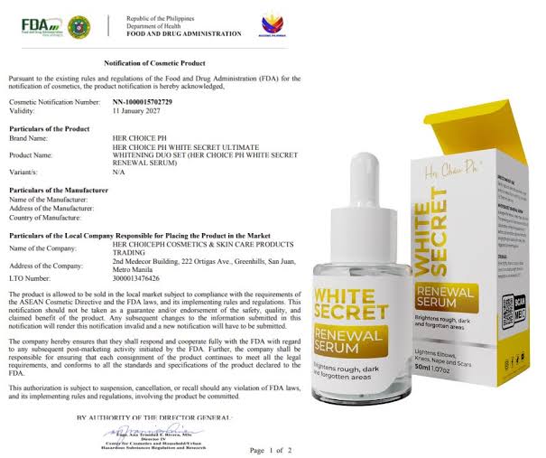 Her Choice Ph White Secret Renewal Serum 50ml - Elbows, Knees, Napes & Scars