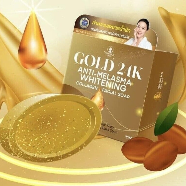 Precious Skin Thailand Gold 24K Anti-Melasma Whitening Collagen Facial Soap - 50g