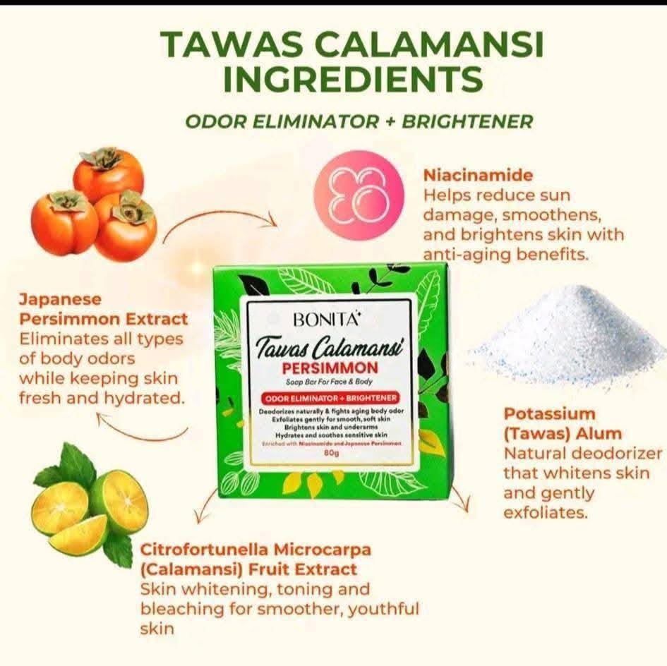 Bonita Tawas Calamansi Persimmon Soap (Odor Eliminator + Brightener) 80g