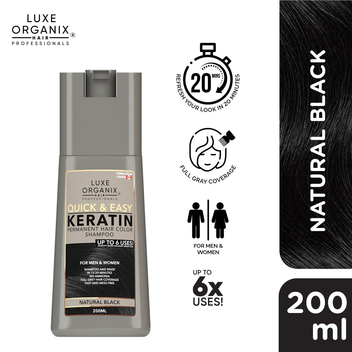 Luxe Organix Hair Color Shampoo Natural Black 200ml