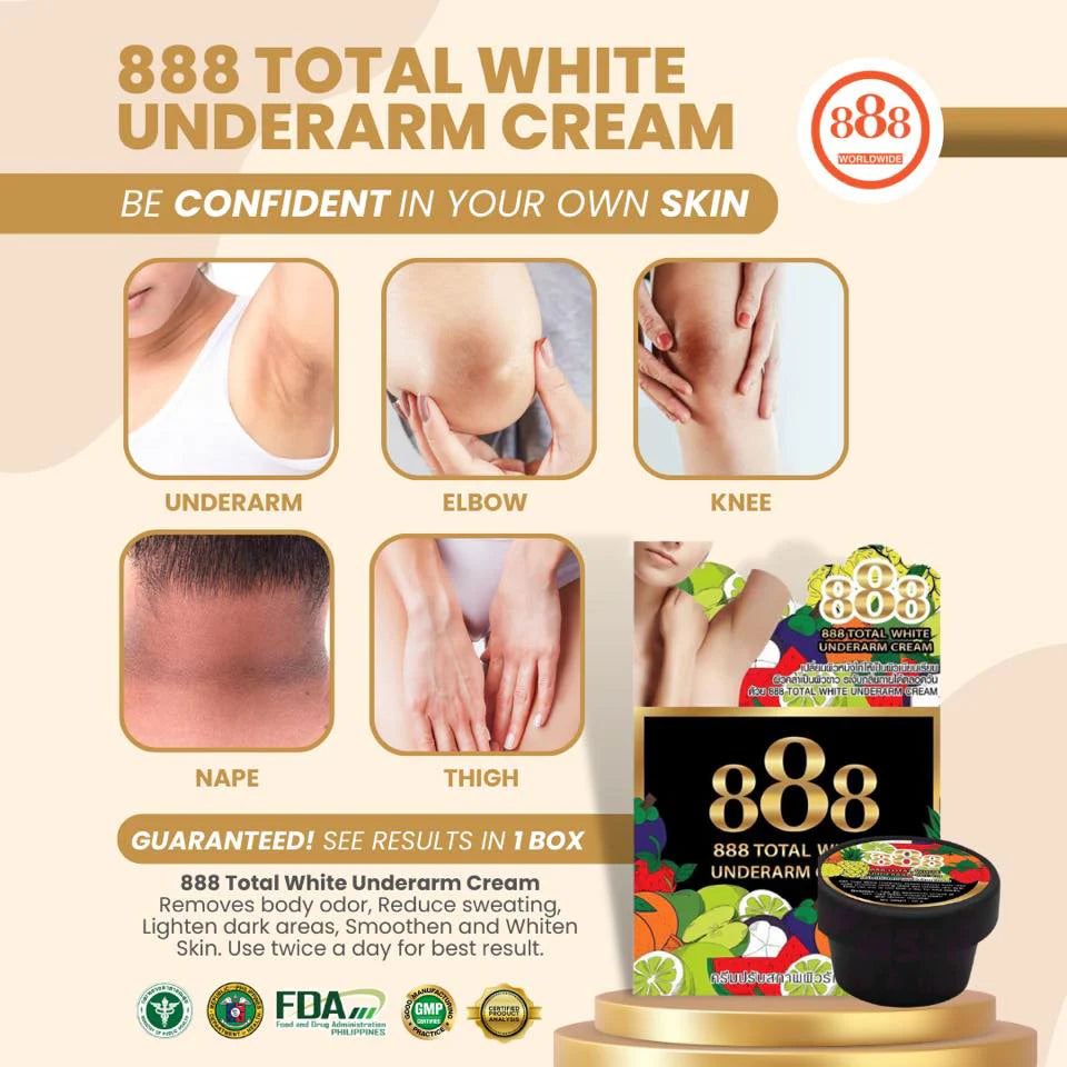 888 Total White Underarm Cream 35g (BLACK) - Reduces Body Odor and Sweating