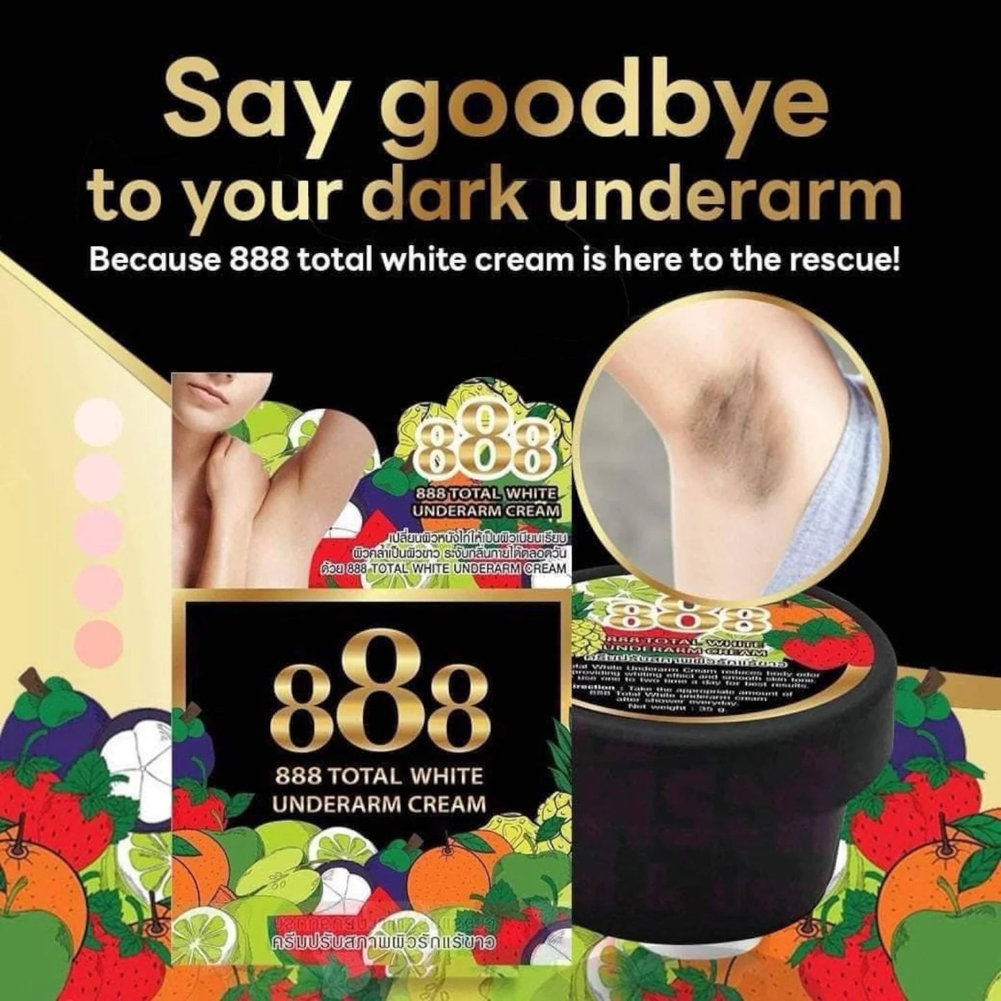 888 Total White Underarm Cream 35g (BLACK) - Reduces Body Odor and Sweating