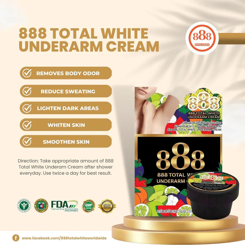 888 Total White Underarm Cream 35g (BLACK) - Reduces Body Odor and Sweating